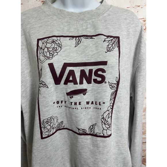 Women's Vans Off The Wall Gray Boxy Sweatshirt Sz XL Flowers Skateboard Graphics - Picture 4 of 11
